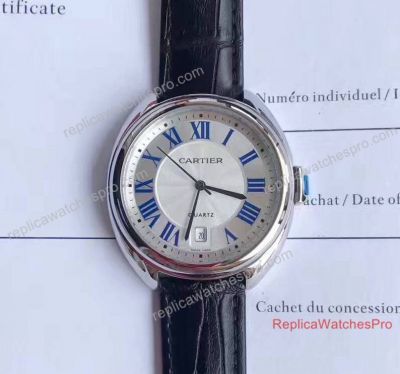 Japan Quartz Copy Cle de Cartier Watch SS White Dial Leather Band